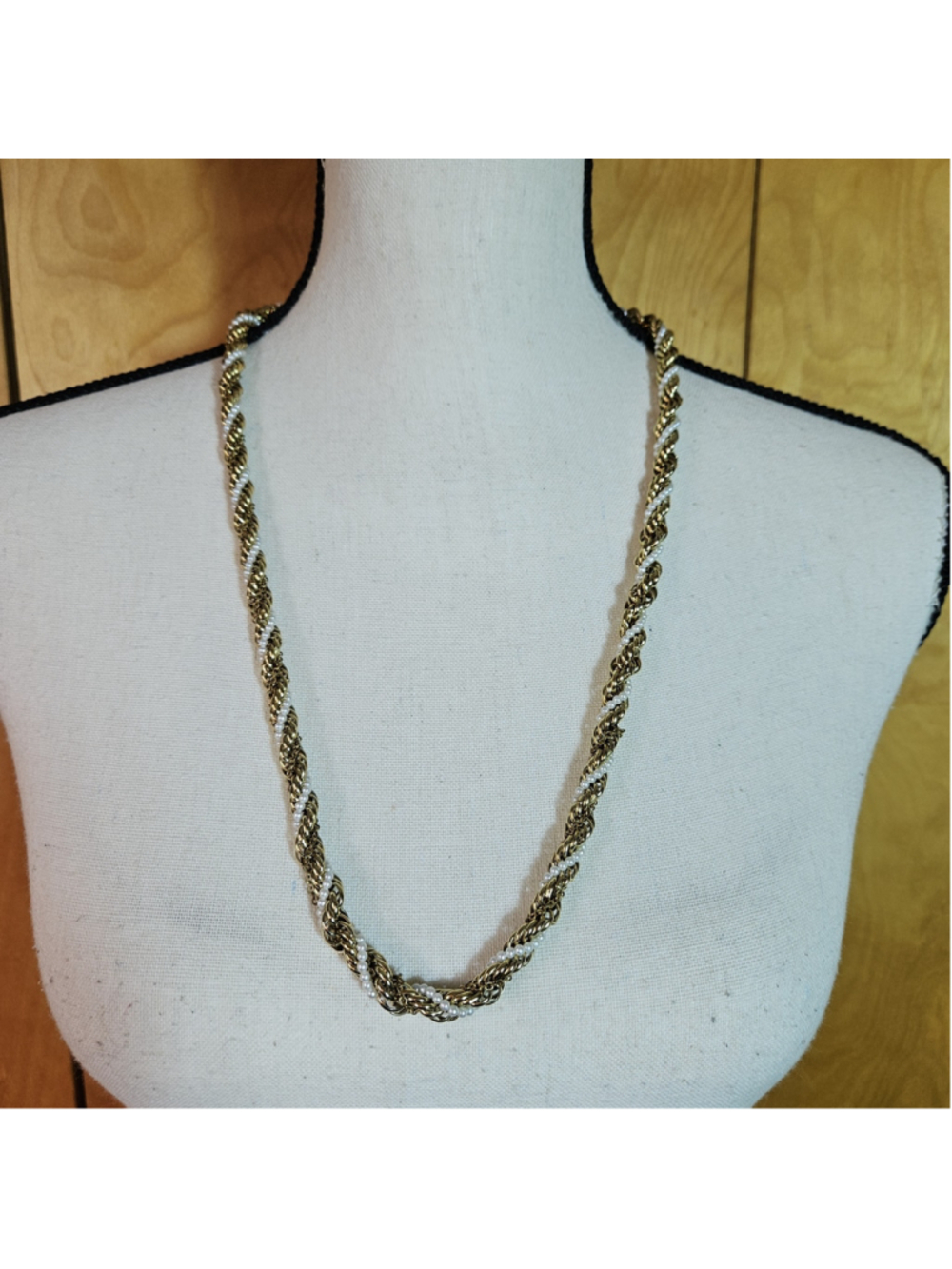 Vintage Triple Strand Gold Tone Chain and Pearl Necklace 28¾" approx